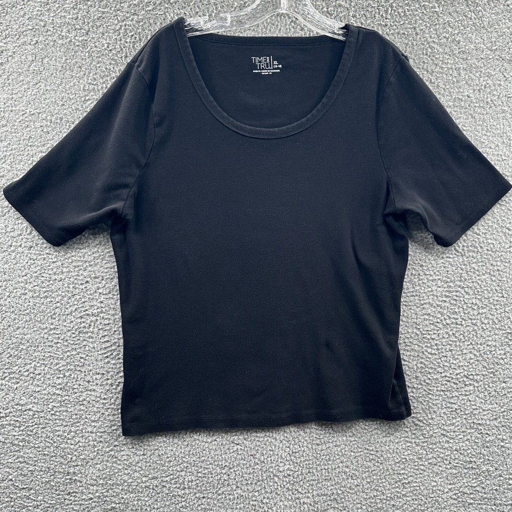 Womens Black Scoop‎ Neck Tee XL Short Sleeve Stretch Everyday Essential Capsule